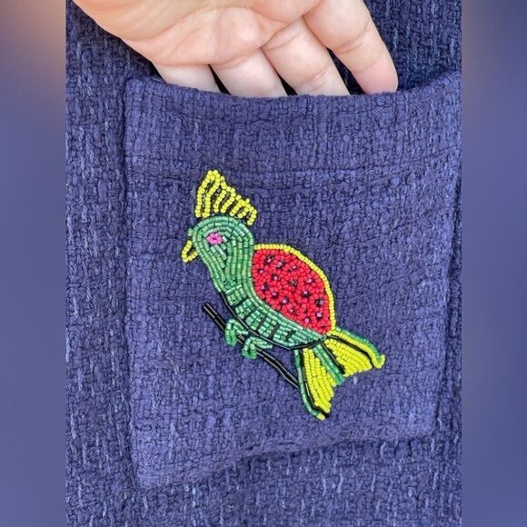 FRANCES VALENTINE Twiggy Fringe Dress Cotton Boucle Navy size 1 X - Picture 9 of 16